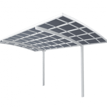 A sleek white aluminum carport by Homelovers, offering reliable vehicle protection and enhancing home aesthetics.